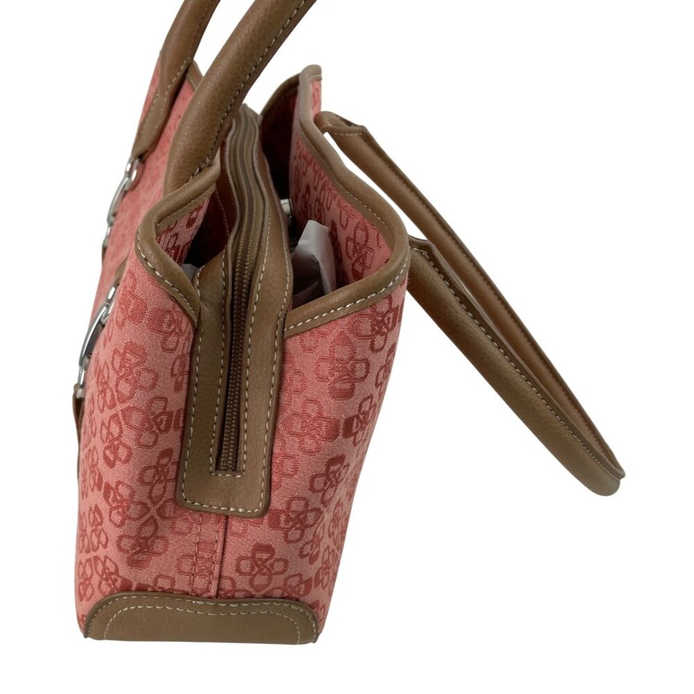 Croft & Barrow Pink Print Canvas Shoulder Bag Tan Faux Leather Handles - Picture 7 of 16
